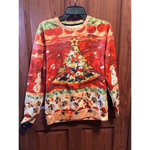 Aideaone Pizza Christmas Tree Ugly Holiday Sweatshirt Unisex Small Red Multi